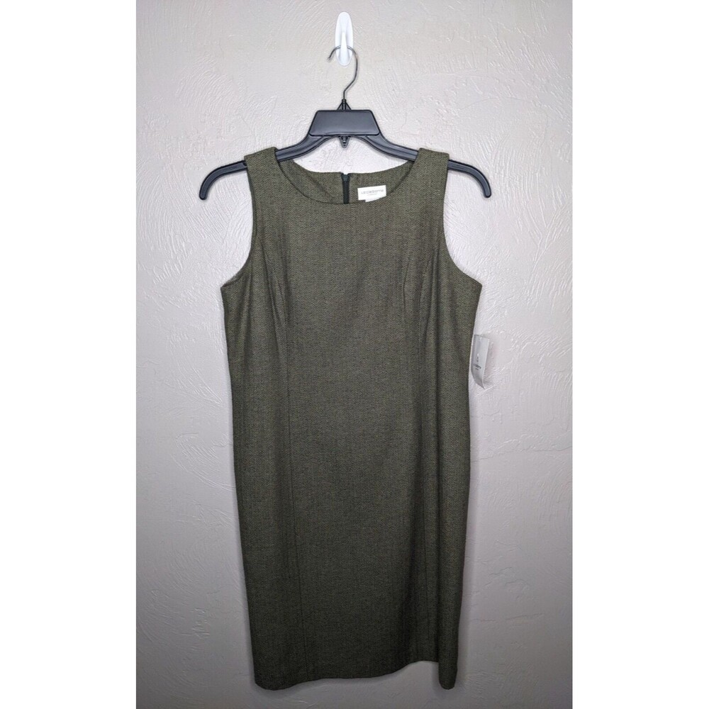 NWT Liz Claiborne Lizsport Womens 8 Green Tweed Sheath Silk Cotton Blend Dress
